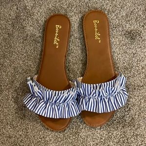 Blue and white sandals size 9